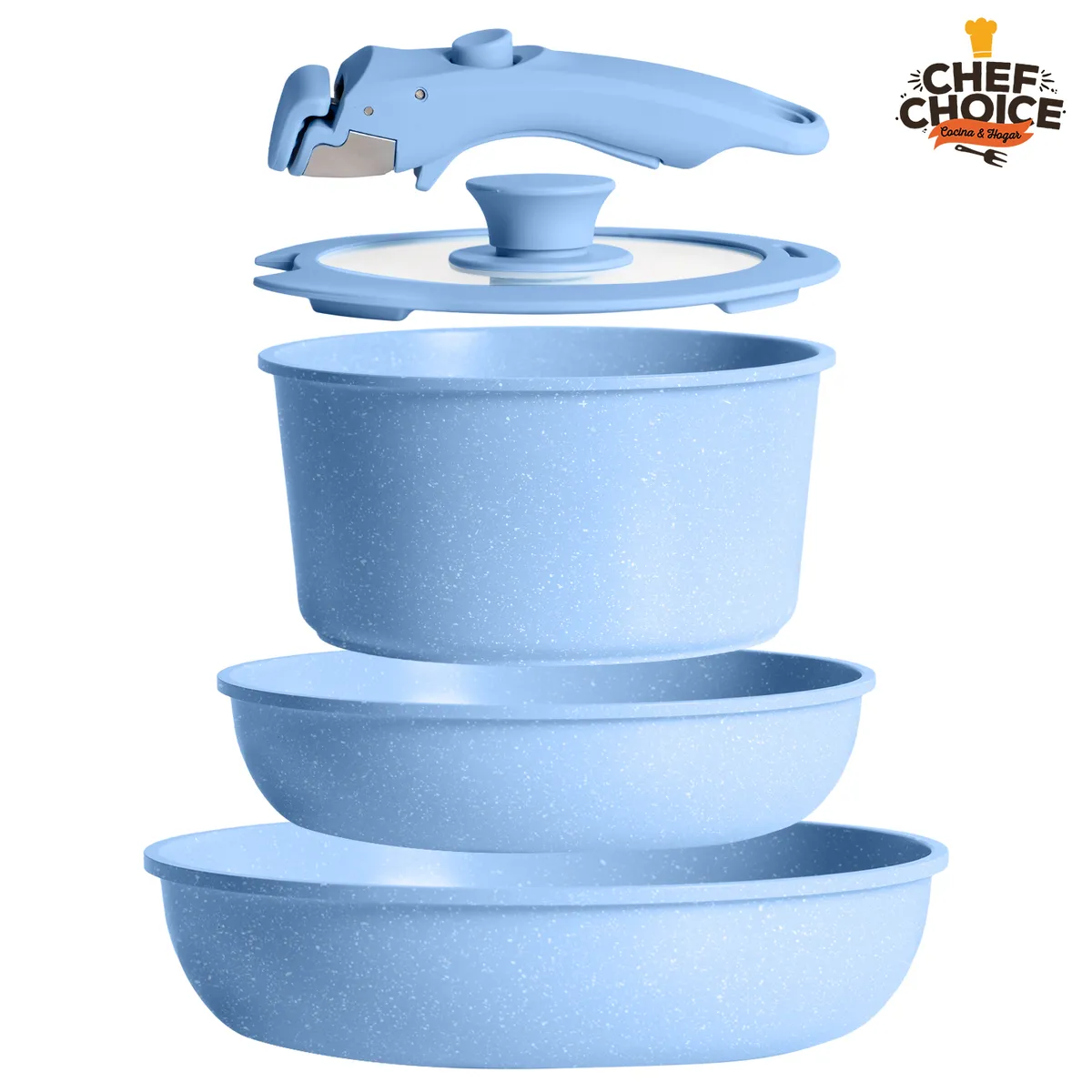 CHEFCHOICE - Batería Cocina 5 Pcs Granito Antiadherente Smart Mango Azul Macaron