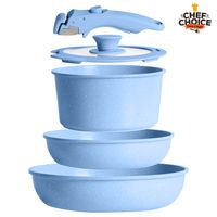 Batería Cocina 5 Pcs Granito Antiadherente Smart Mango Azul Macaron