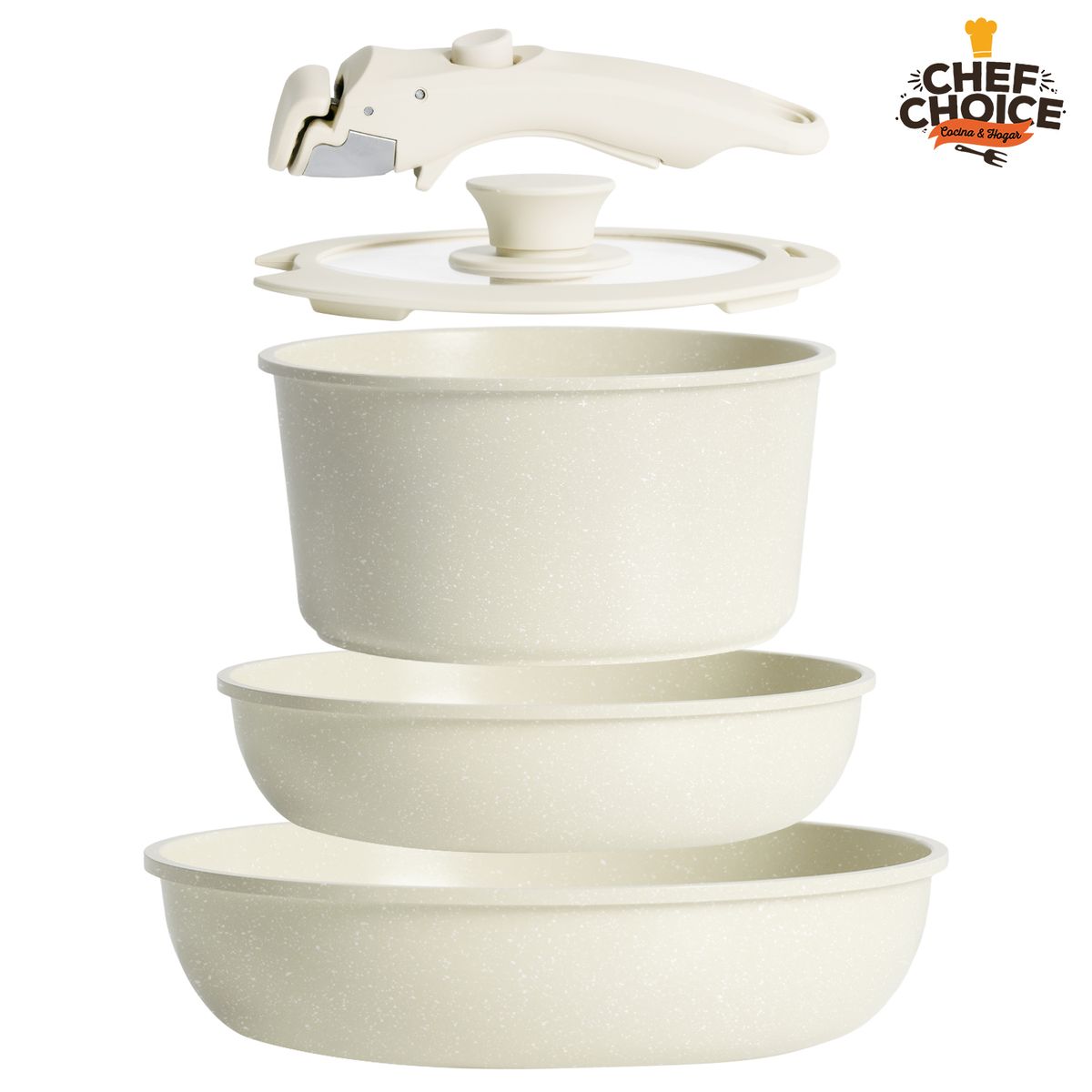 CHEFCHOICE - Batería Cocina 5 Pcs Granito Antiadherente Smart Mango Crema Macaron