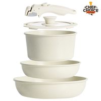 Batería Cocina 5 Pcs Granito Antiadherente Smart Mango Crema Macaron