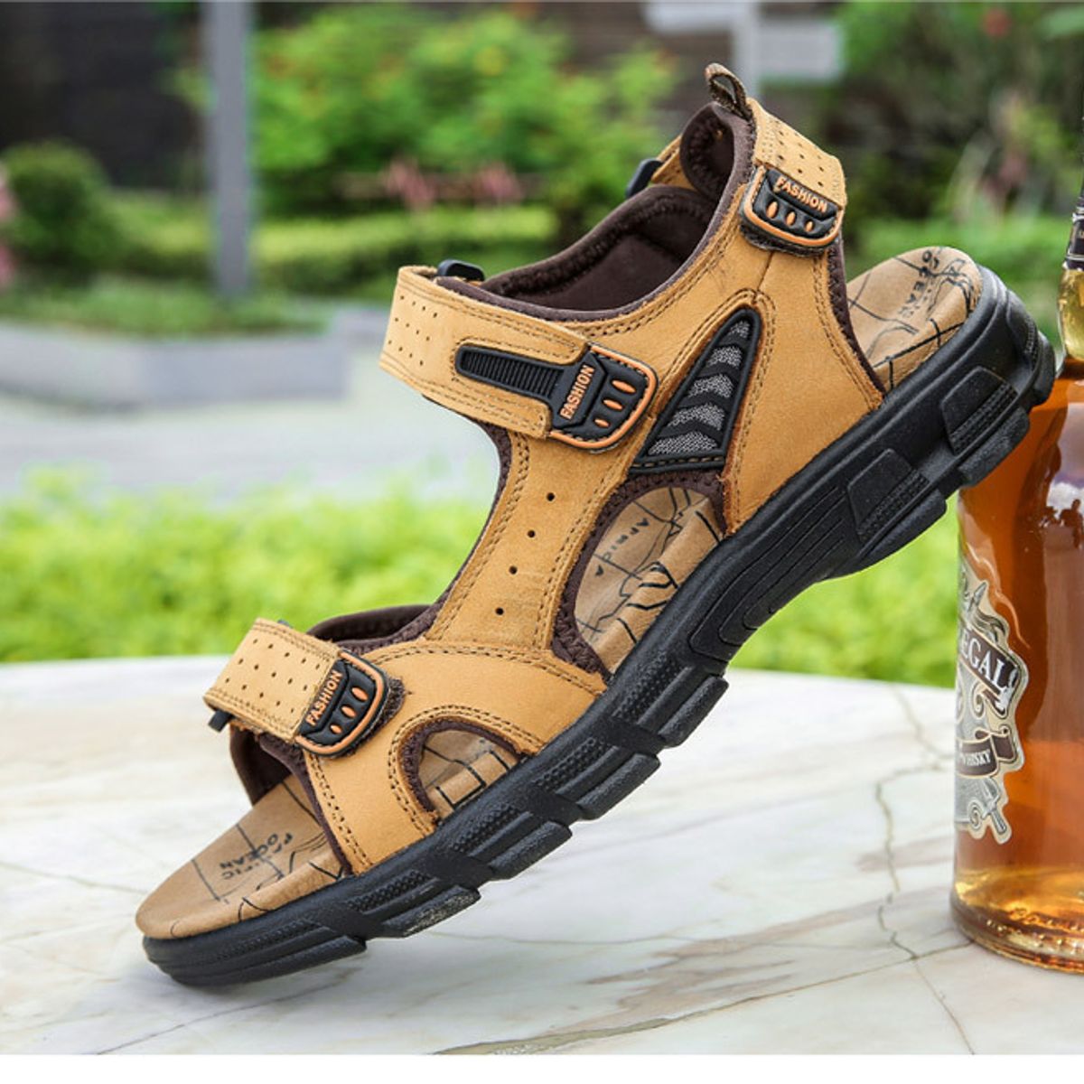 TIOZONEY - Sandalias abiertas para hombre-Amarillo