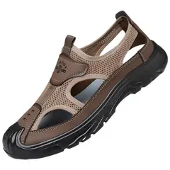 TIOZONEY - Sandalias caladas para hombre-Café