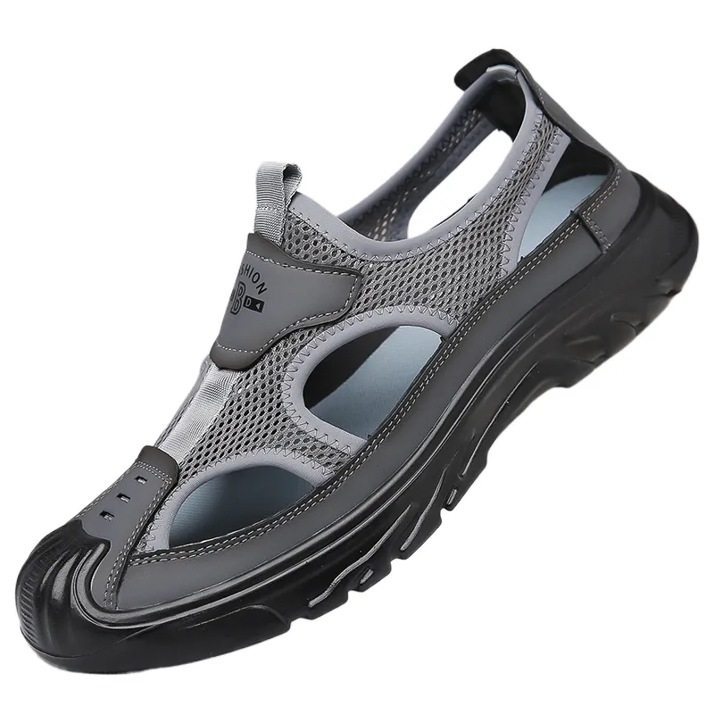 TIOZONEY - Sandalias caladas para hombre-Gris