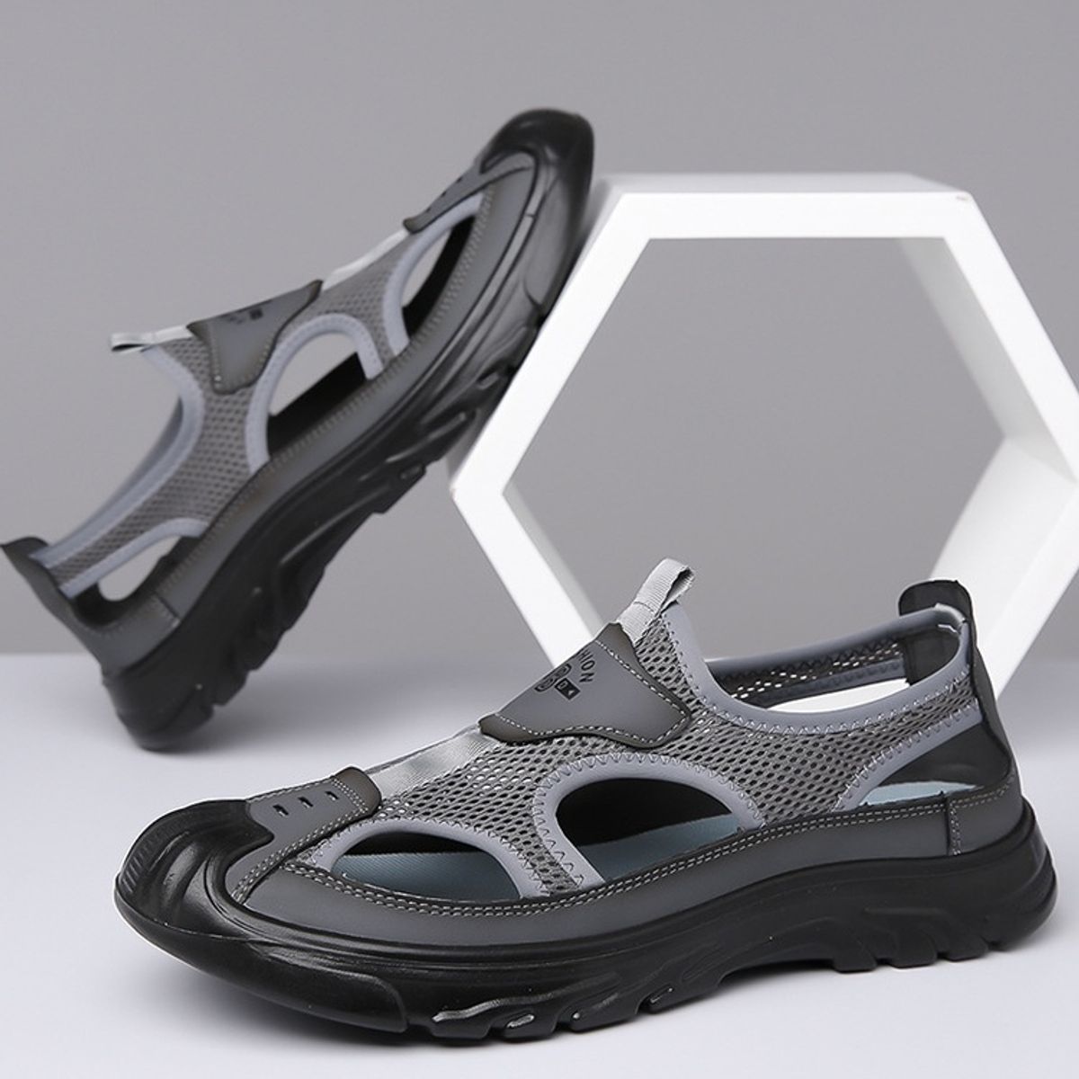 TIOZONEY - Sandalias caladas para hombre-Gris