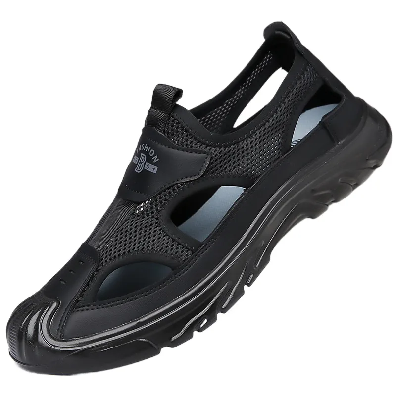 TIOZONEY - Sandalias caladas para hombre-Negro