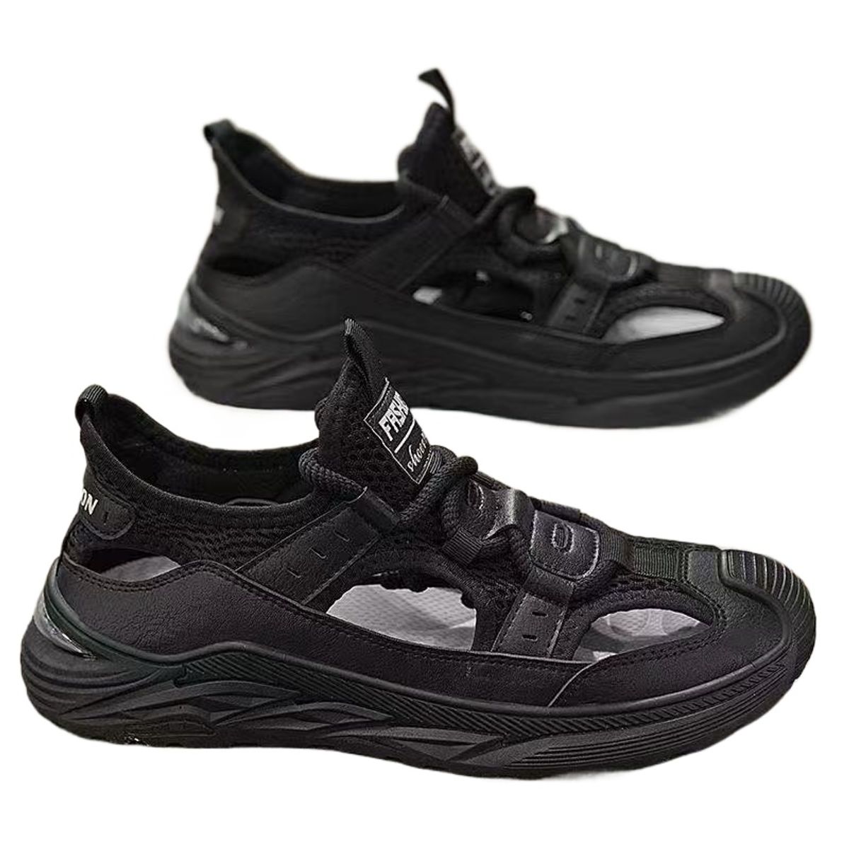 TIOZONEY - Sandalias abiertas para hombre-Negro