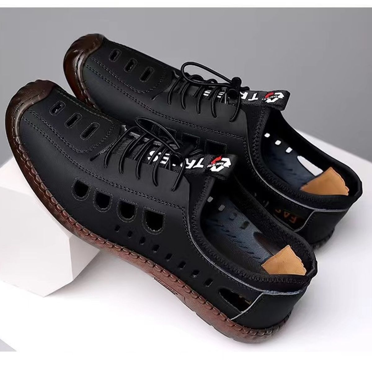 TIOZONEY - Sandalias abiertas para hombre-Negro