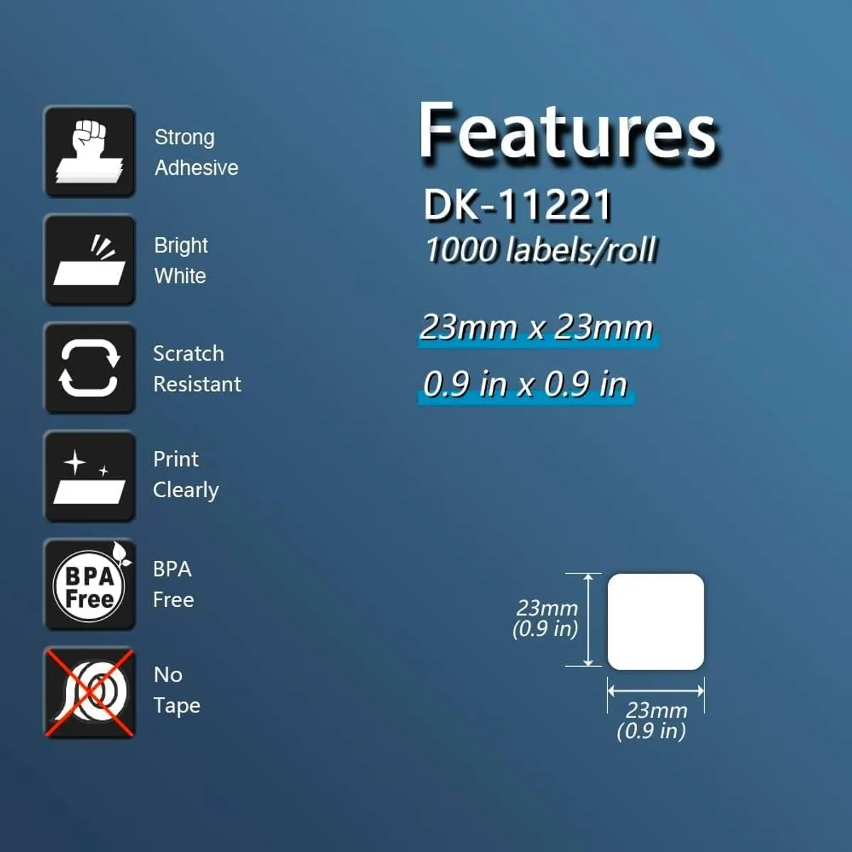 KUANGYE - Rollo Dk-1221 Etiquetas 23x23mm Para Brother Ql Impresoras