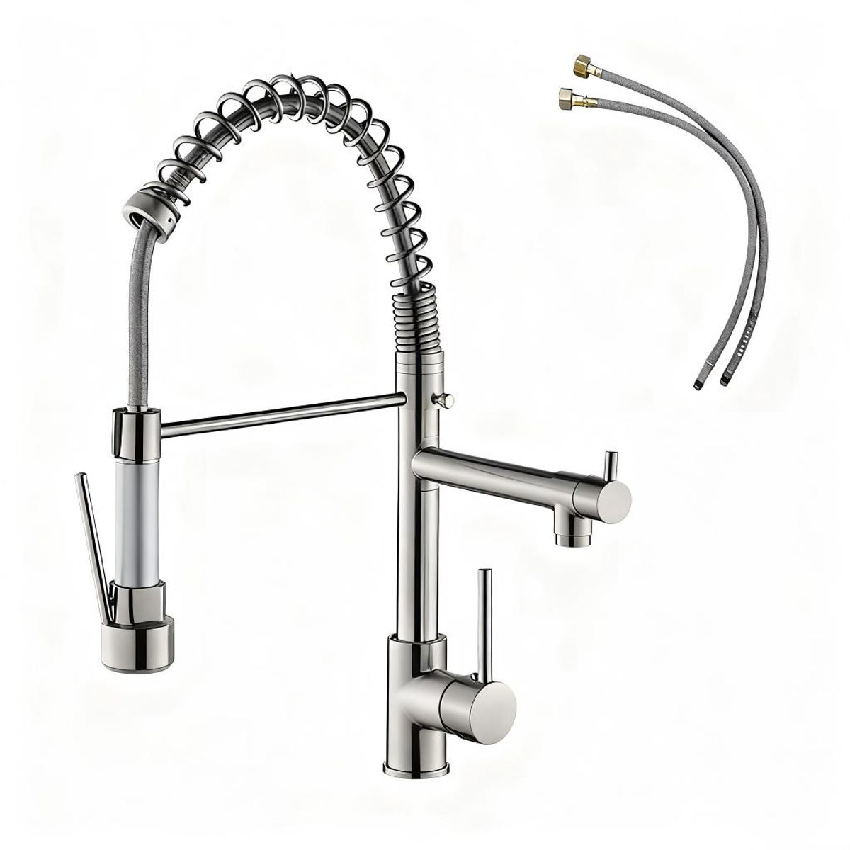 UMEXUS - Cocina Giratoria Monomando Triple Lavaplatos Flexible Plateado+ 2 Tubos 60cm