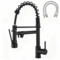 UMEXUS - LLave Cocina Giratoria Monomando Triple Lavaplatos Flexible Plateado+ 2 Tubos 60cm