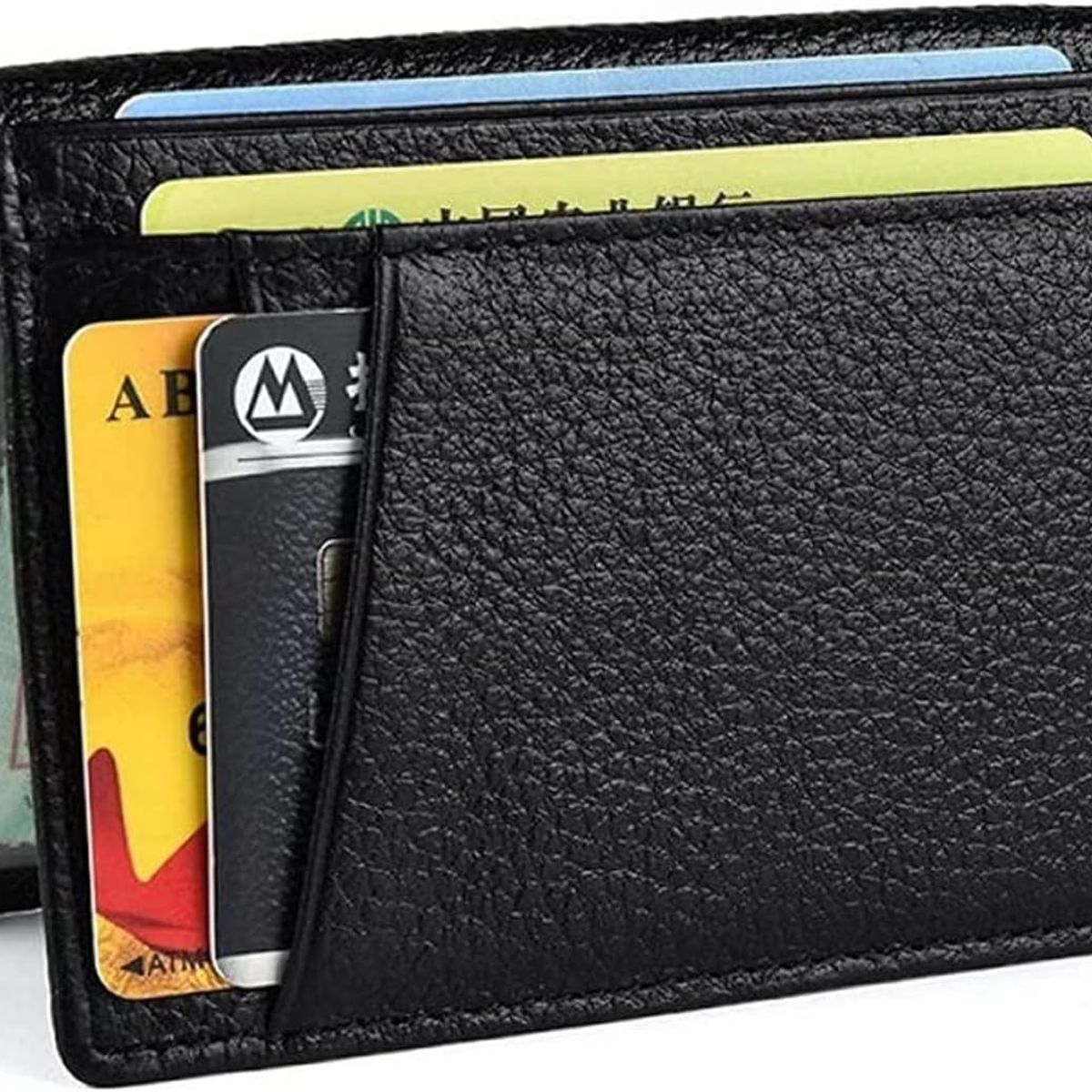 KUANGYE - Cartera Slim Tarjetero Porta Licencia Antirrobo Rfid Color Negro