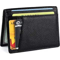 KUANGYE - Cartera Slim Tarjetero Porta Licencia Antirrobo Rfid Color Negro