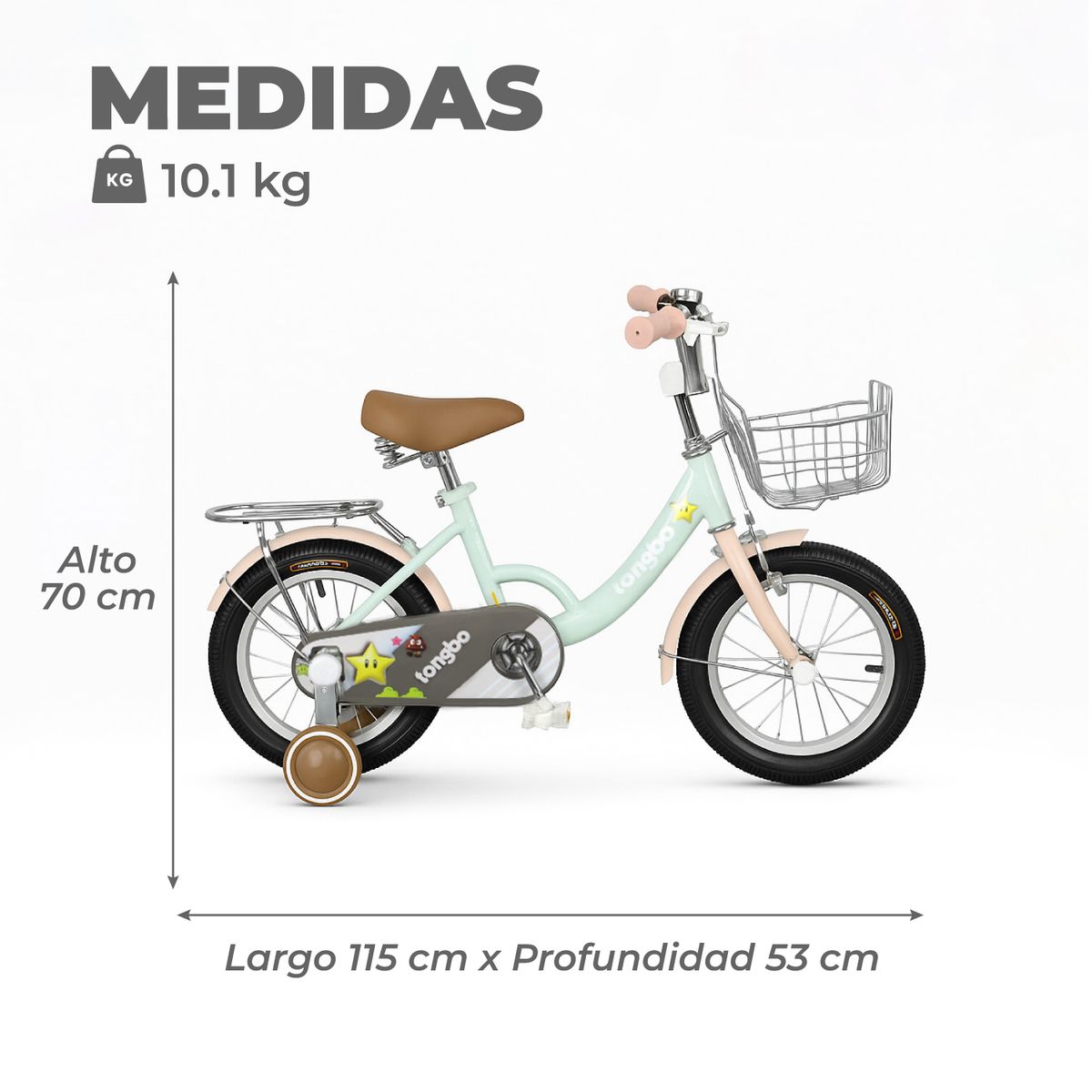 MUNDO ONLINE - Bicicleta Niña Infantil De Paseo Little Star Rueditas Aro 16 Verde Menta
