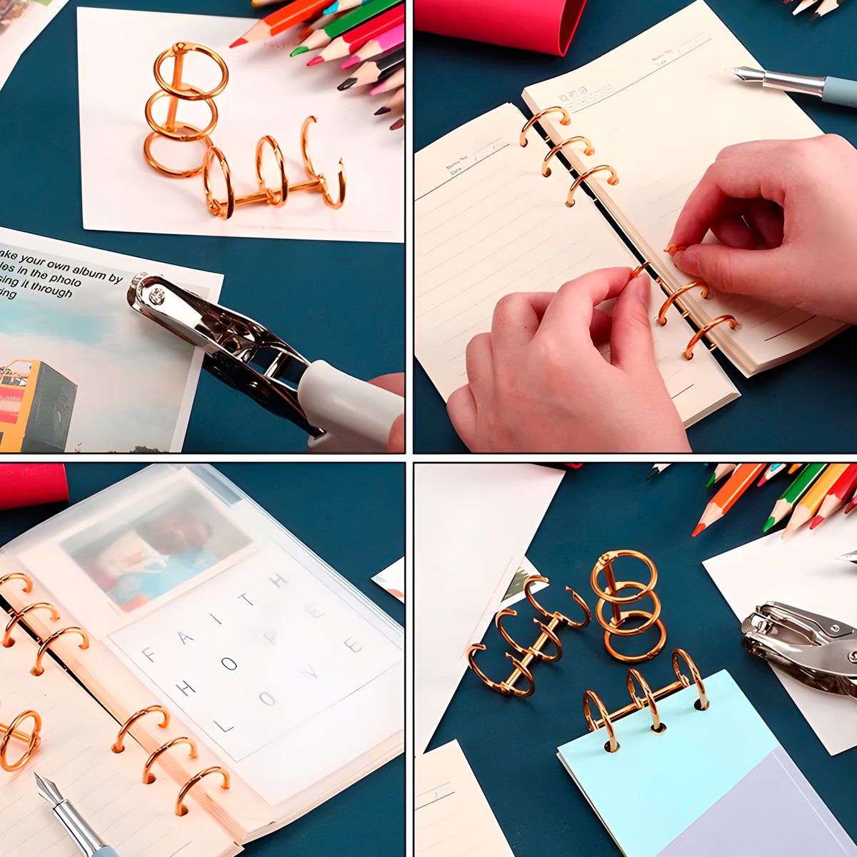 GENERICO - 20 Anillos Metalicos Encuadernación Oro Rosa 2.5 X 2.5 Cm