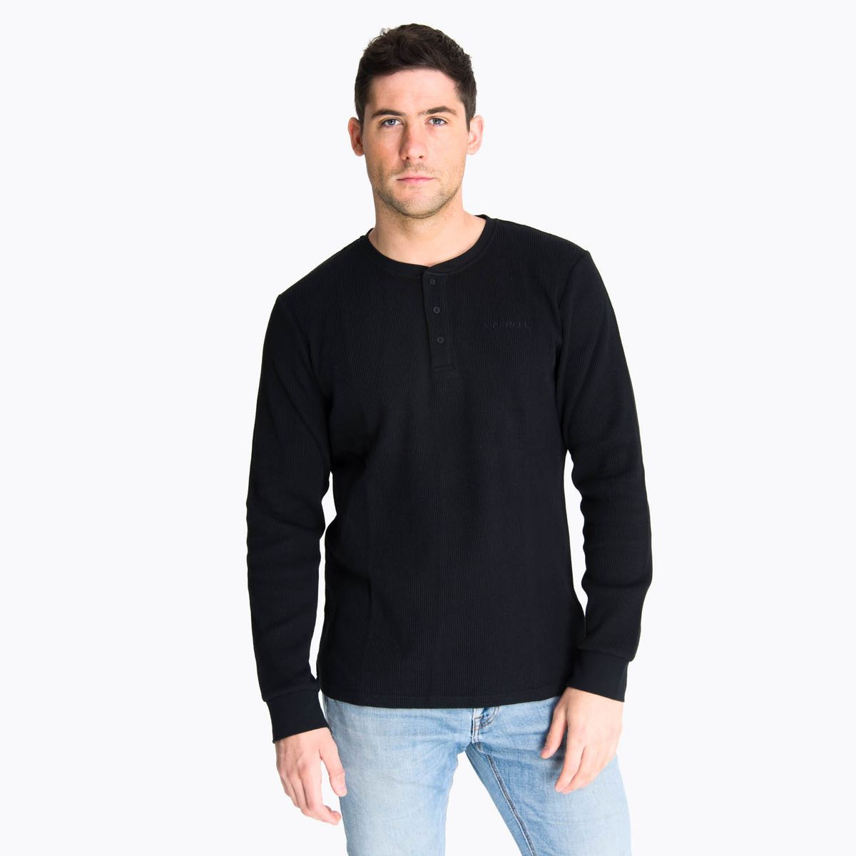 MERRELL - Polera Manga Larga Hombre Waffle Negro MERRELL