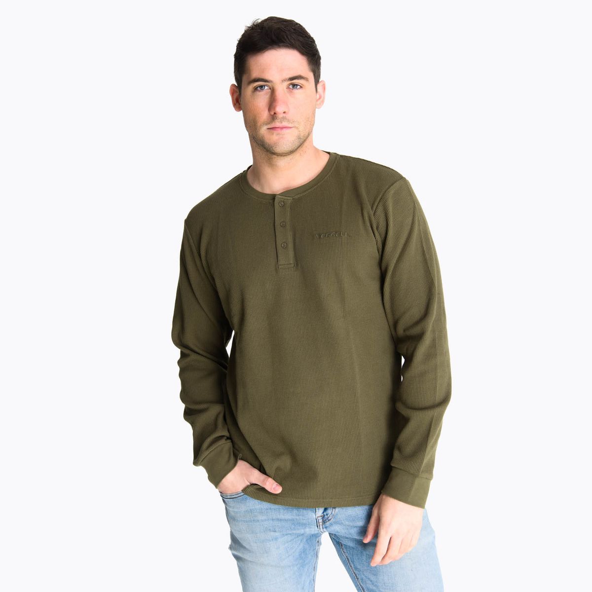 MERRELL - Polera Manga Larga Hombre Waffle Verde MERRELL