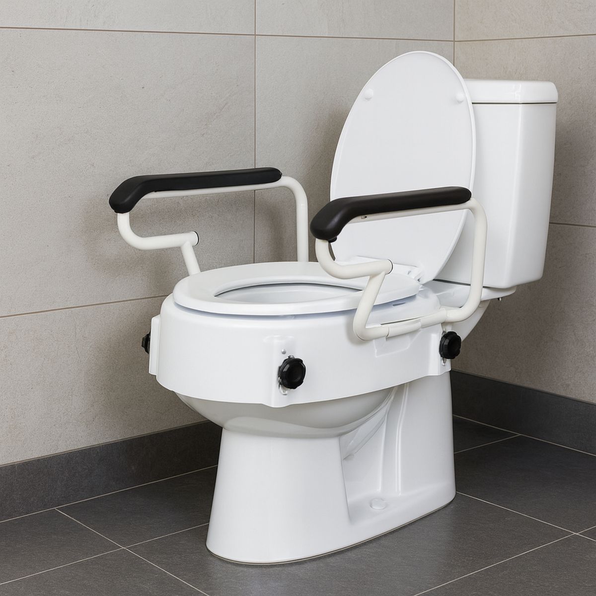 GLOMED - Alzador de Baño con Apoyabrazos Abatible y Tapa con 4 Fijaciones