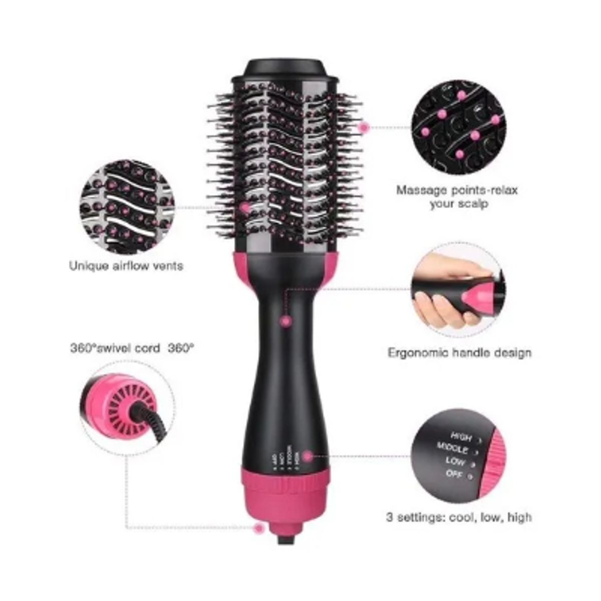 GENERICO - Cepillo Alisador Secador One Step 3 En 1