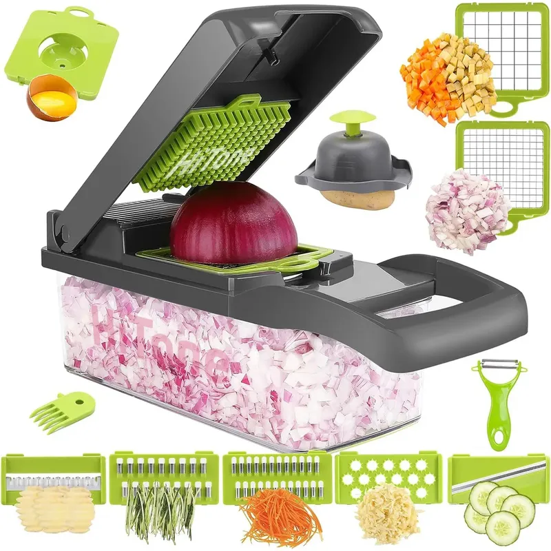 MOVI - CORTADOR DE VERDURAS MULTIFUNCIONAL 12 EN 1 – CON RECIPIENTE