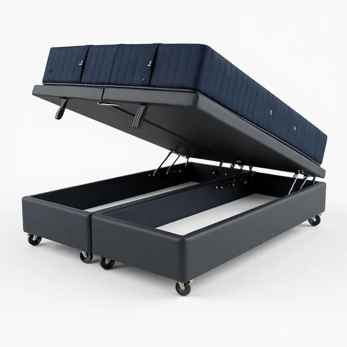 BLOCCARE - Cama Baul 2 Plazas L200 + Colchon CIC SUPERPREMIUM/Ruedas PYTON(Gris)