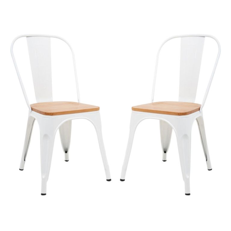 Pack 2 Silla Tolix con asiento de madera - Negro Blanco