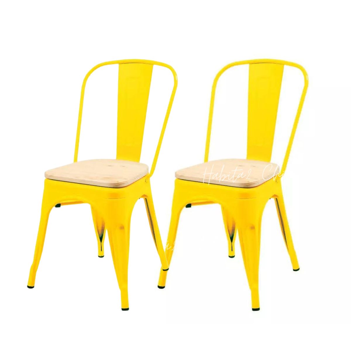 HABITA2 CHILE - Pack 2 Silla Tolix con asiento de madera - Negro