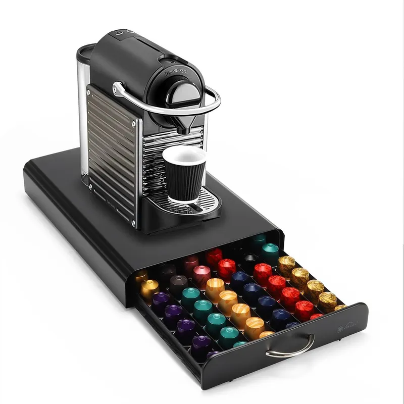 EVERSO - Porta Cápsula Metálico Para 60 Cápsulas Con Cajón Negro