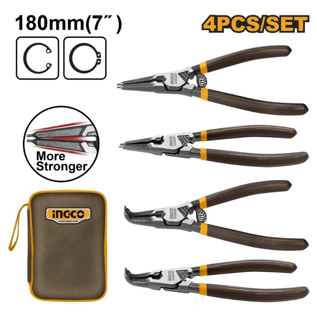 INGCO - Set Alicates Seguro Seeger Externo/Interno 4 Piezas 180Mm/7"