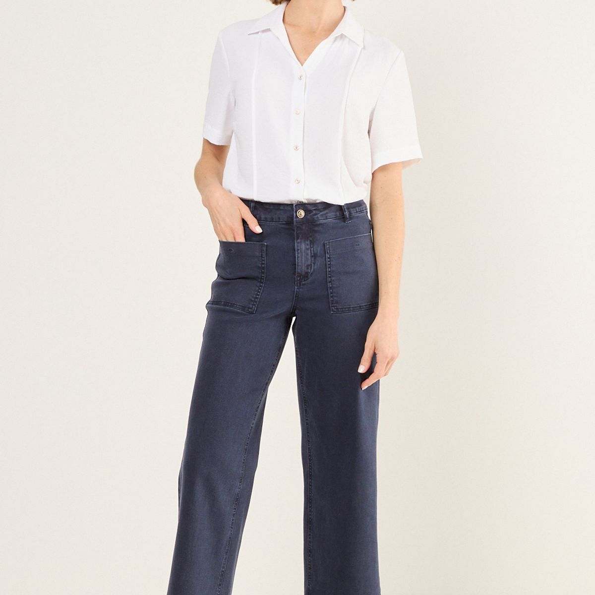 MA GRIFFE - Jeans Wide Color Mujer Azul Magriffe