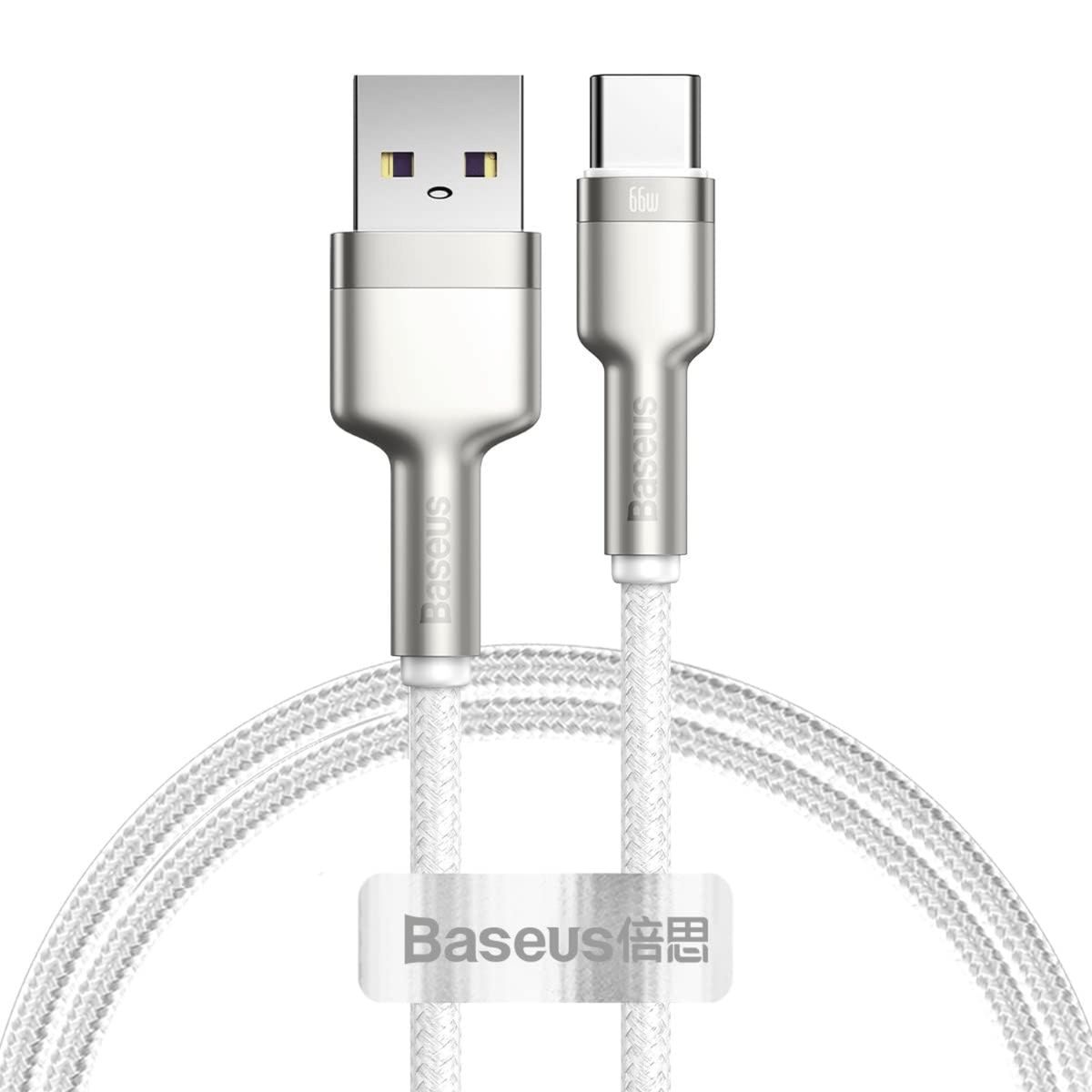 BASEUS - Cable de Carga Rápida Metálico Baseus USB a USB-C 1 Metro 66W Cafule Premium Blanco