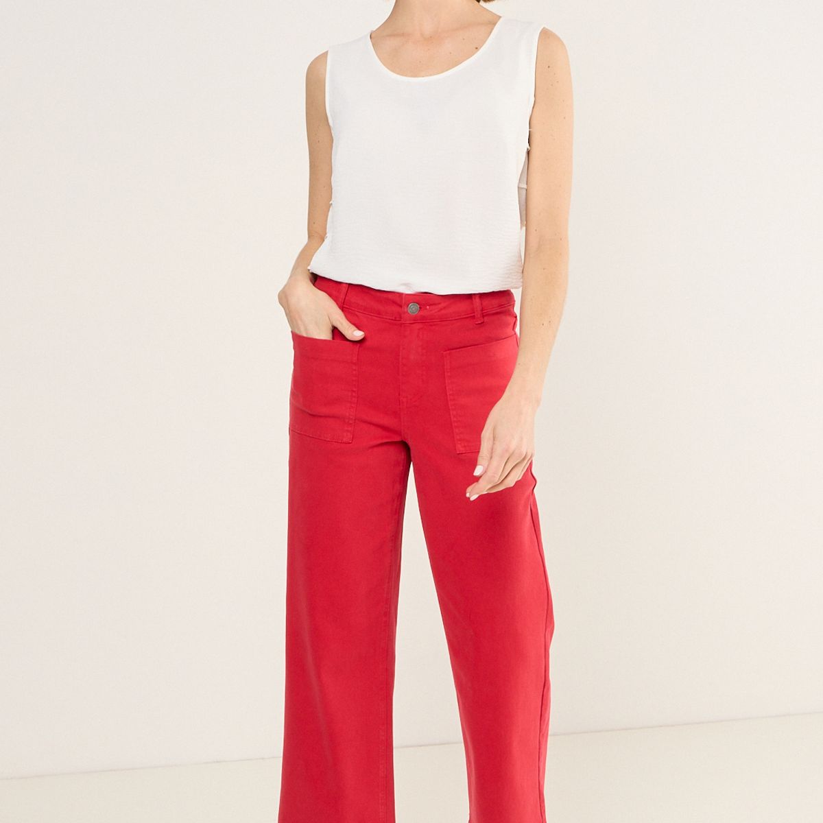 MA GRIFFE - Jeans Wide Color Mujer Rojo Magriffe