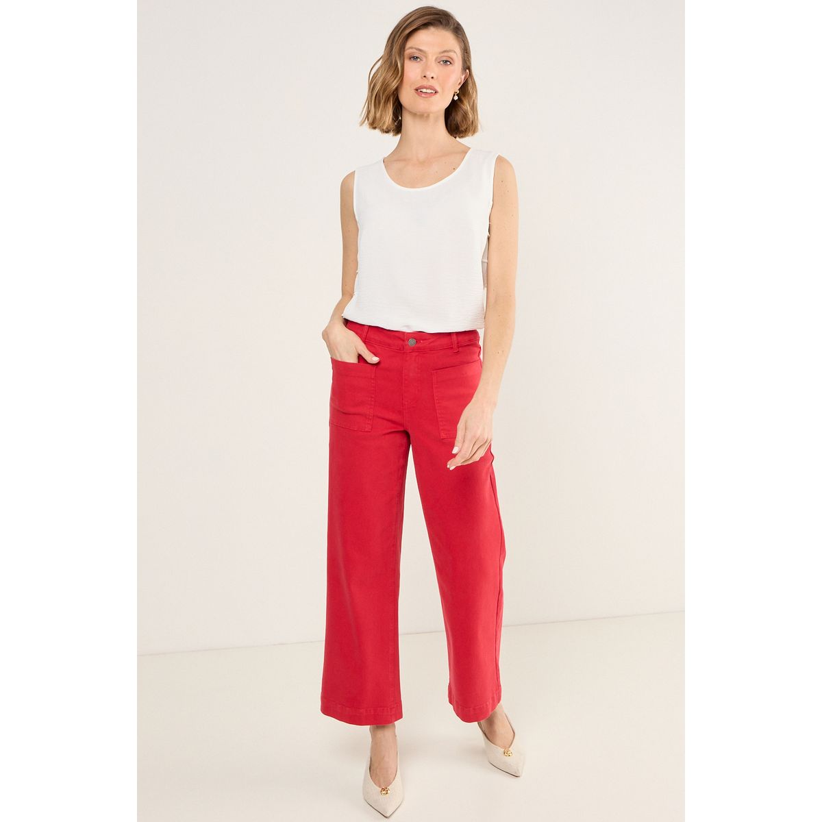 MA GRIFFE - Jeans Wide Color Mujer Rojo Magriffe