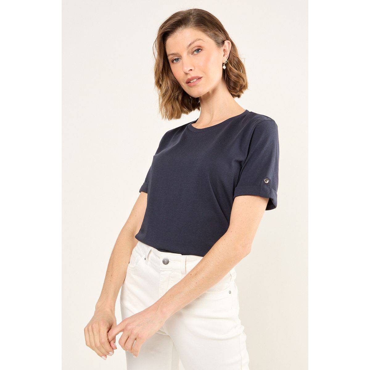 MA GRIFFE - Polera Lisa De Lino Mujer Azul Magriffe