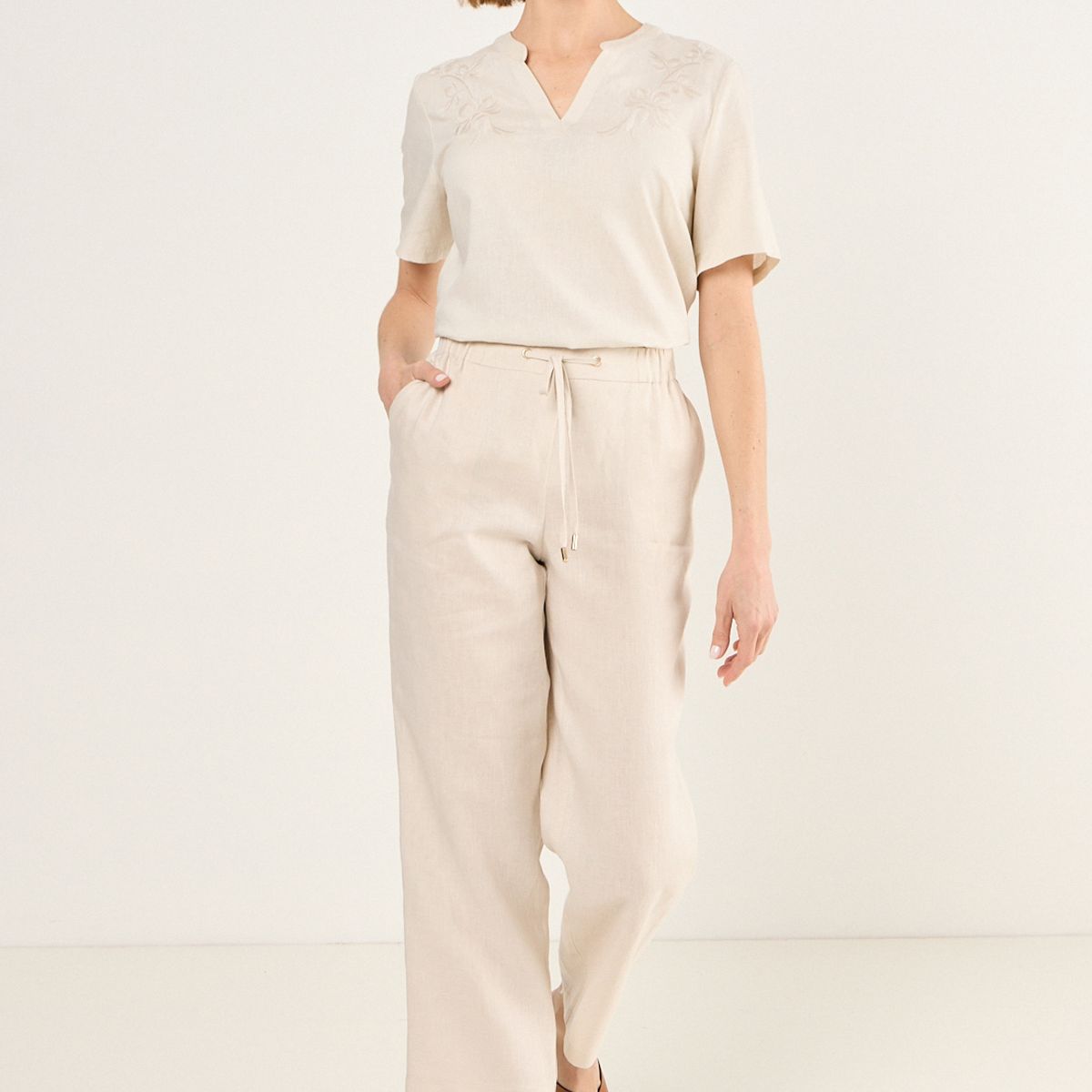 MA GRIFFE - Pantalon De Lino Recto Mujer Beige Magriffe