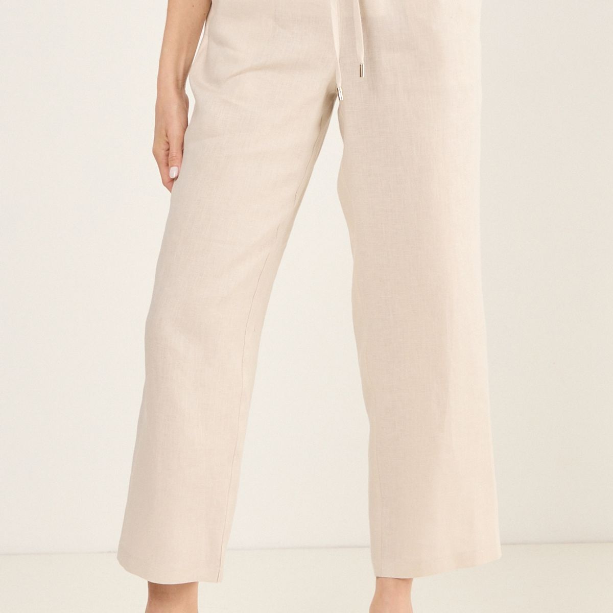 MA GRIFFE - Pantalon De Lino Recto Mujer Beige Magriffe