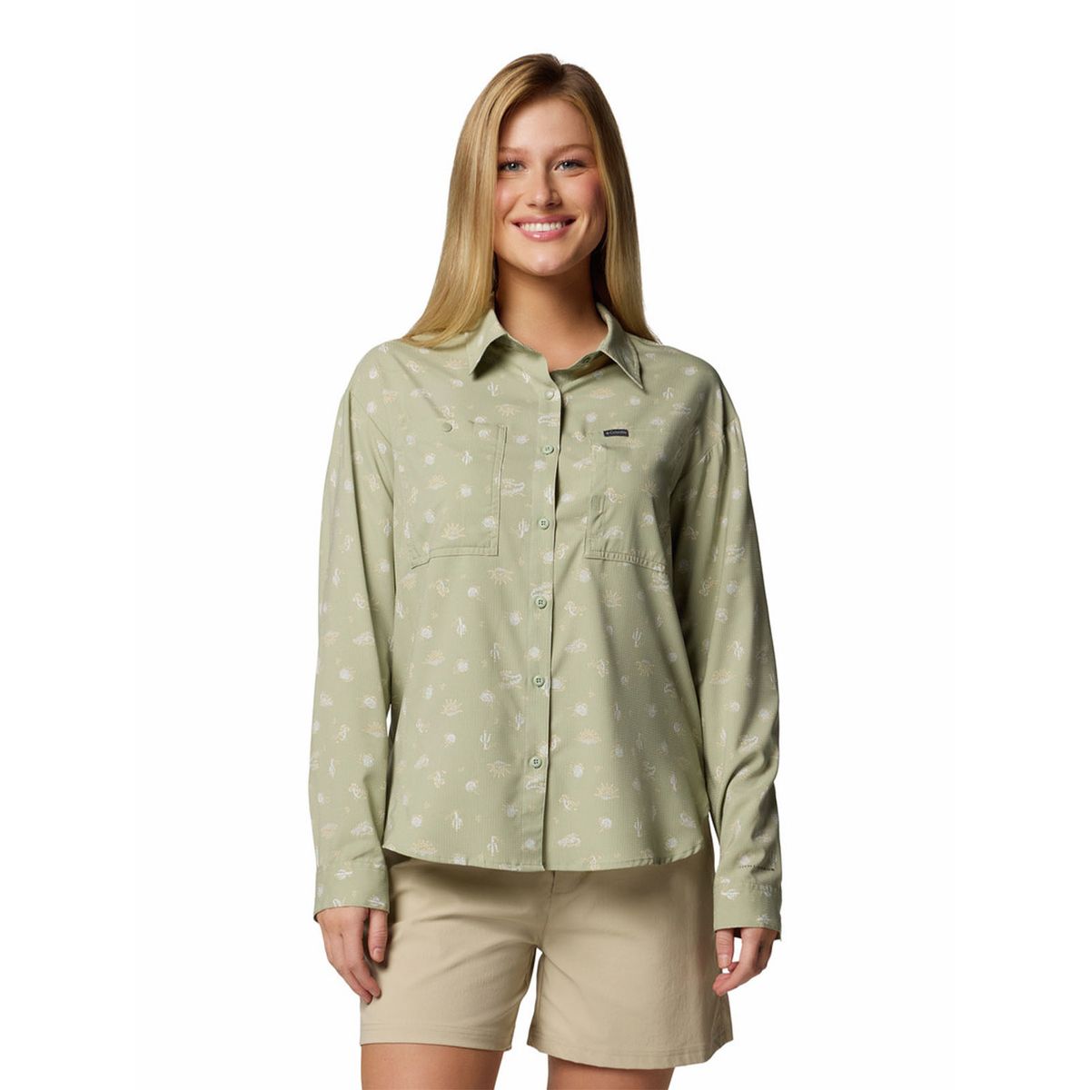 COLUMBIA - Camisa M/L Mujer Silver Ridge Pattern Beige COLUMBIA