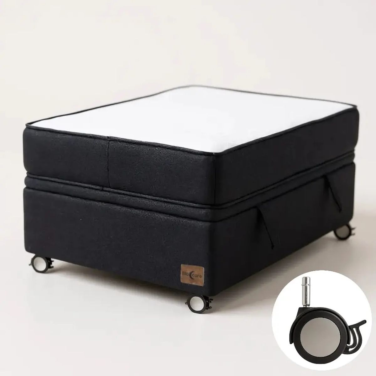 BLOCCARE - Cama Baul 1 Plaza + Colchon Black L190 / Con Ruedas LOGO (Negro)