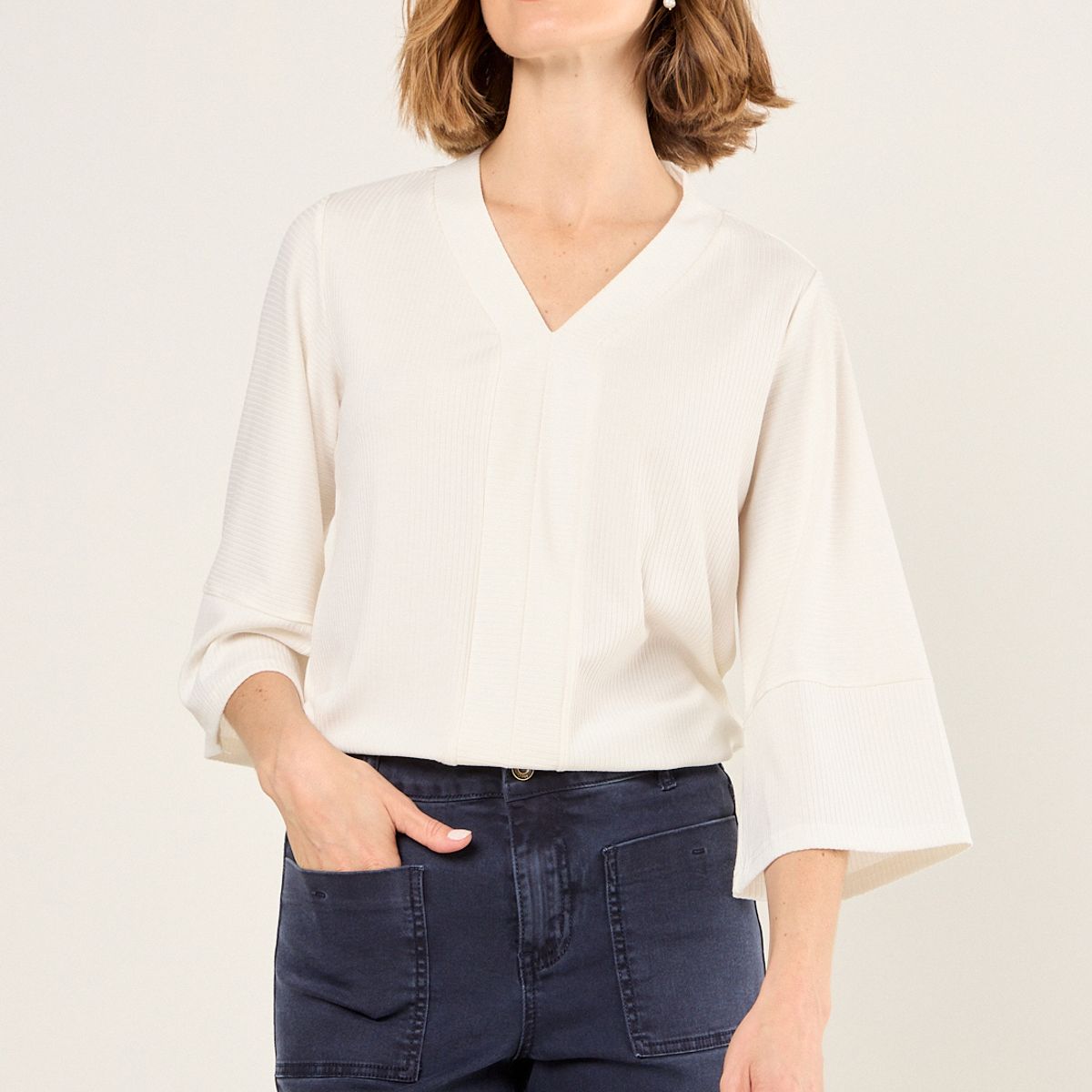 MA GRIFFE - Polera Lisa Mujer Crudo Magriffe