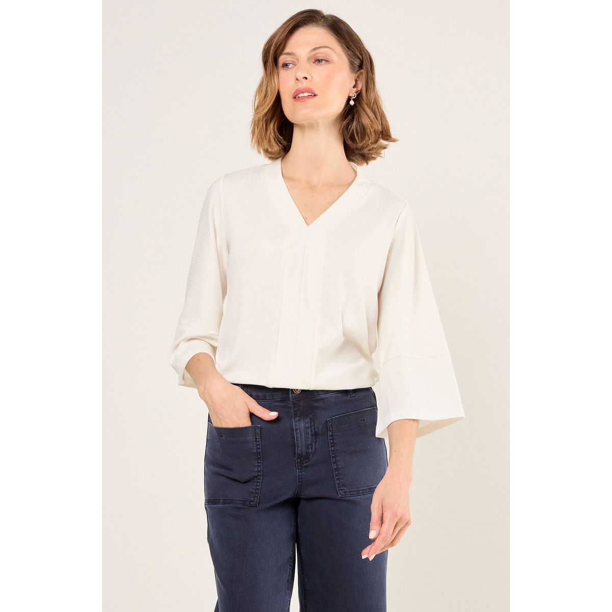 MA GRIFFE - Polera Lisa Mujer Crudo Magriffe