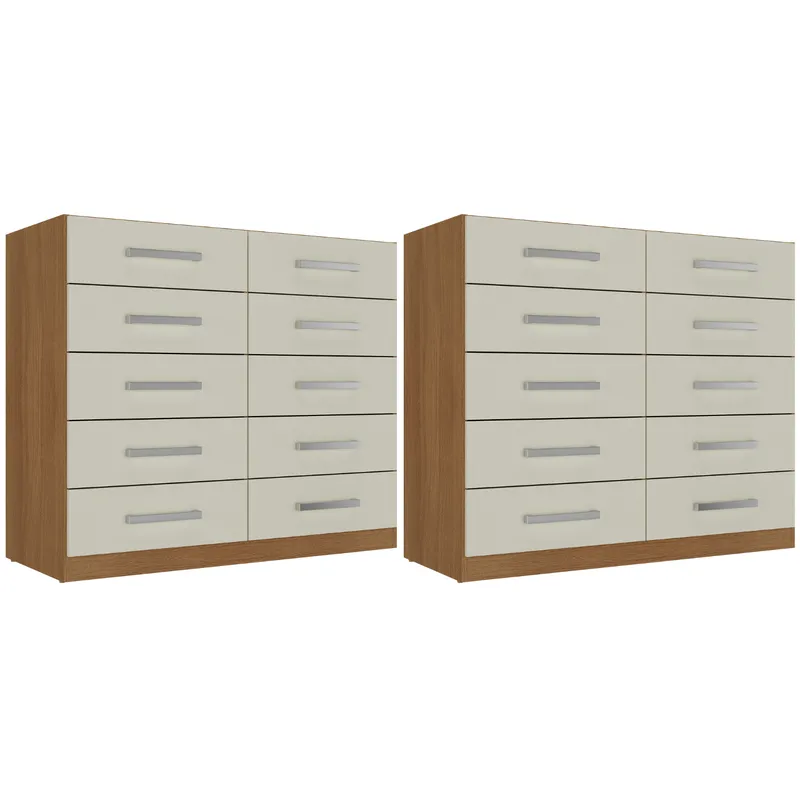 MOVELARIA - Combo 2 Cómodas 10 Cajones 91x91x35 Off White R10X2