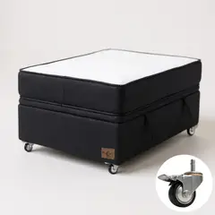 BLOCCARE - Cama Baul 1 Plaza + Colchon Black 190 cm / Con Ruedas DELUXE (Negro)