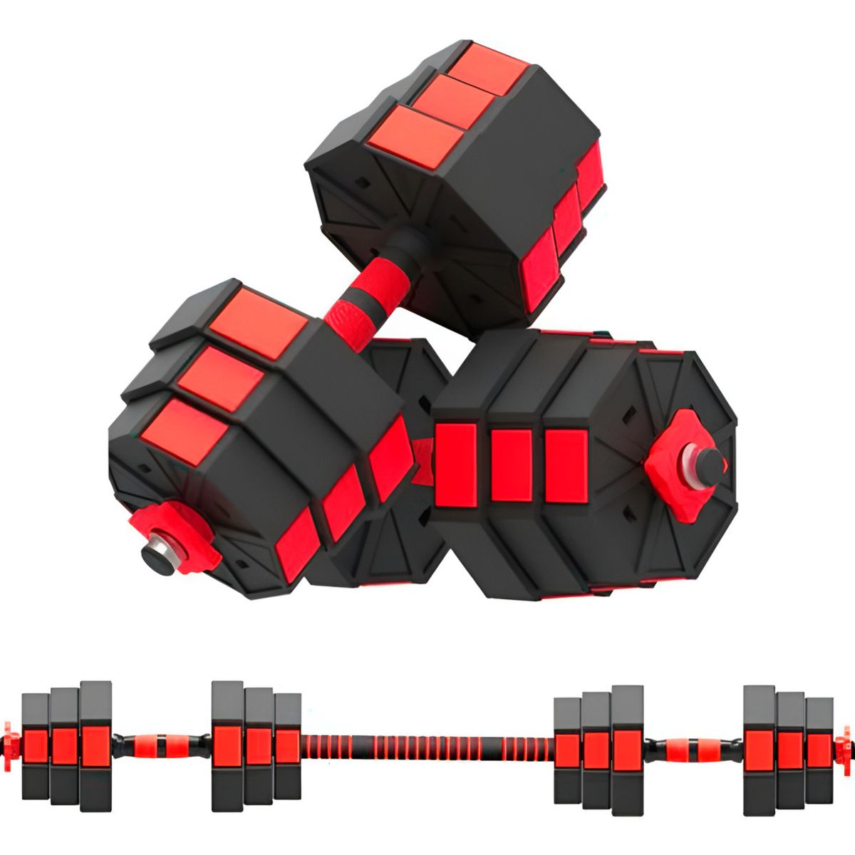 HOMEBRANDT - Mancuernas Ajustables 20 Kg Set Unibles Fitness Rojo