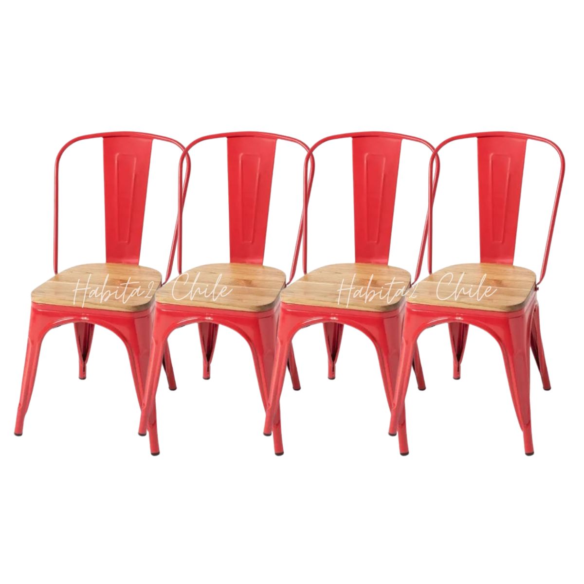 HABITA2 CHILE - Pack de 4 Silla Tolix con asiento de madera - Negro