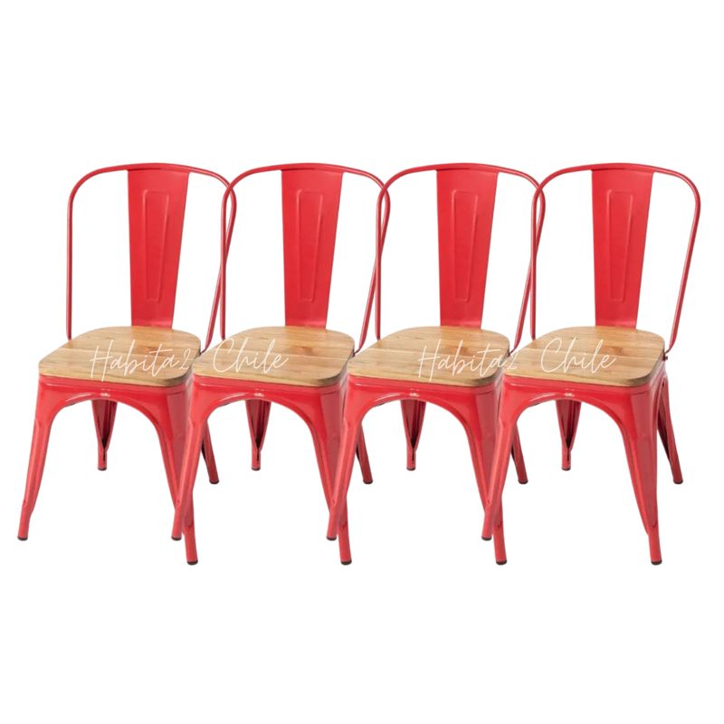 HABITA2 CHILE - Pack 4 Silla Tolix con asiento de madera