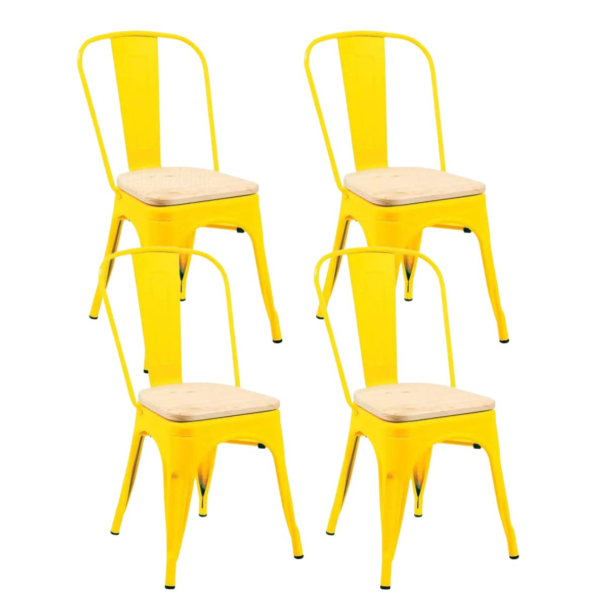 HABITA2 CHILE - Pack de 4 Silla Tolix con asiento de madera - Negro