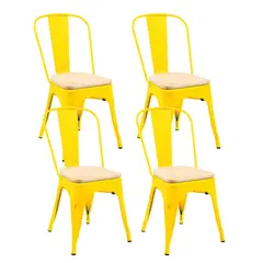 HABITA2 CHILE - Pack de 4 Silla Tolix con asiento de madera - Negro