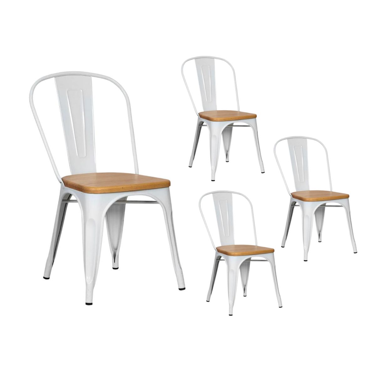 HABITA2 CHILE - Pack de 4 Silla Tolix con asiento de madera - Negro