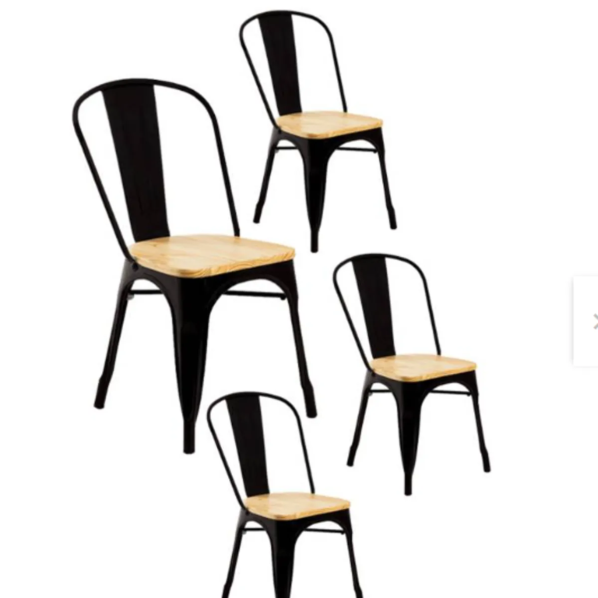 HABITA2 CHILE - Pack de 4 Silla Tolix con asiento de madera - Negro