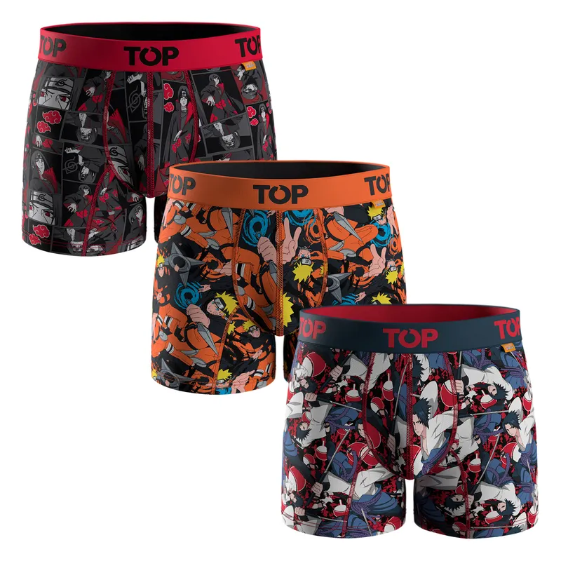TOP - Bóxer Medio Algodón Naruto Shippuden Pack 3 C3 Top