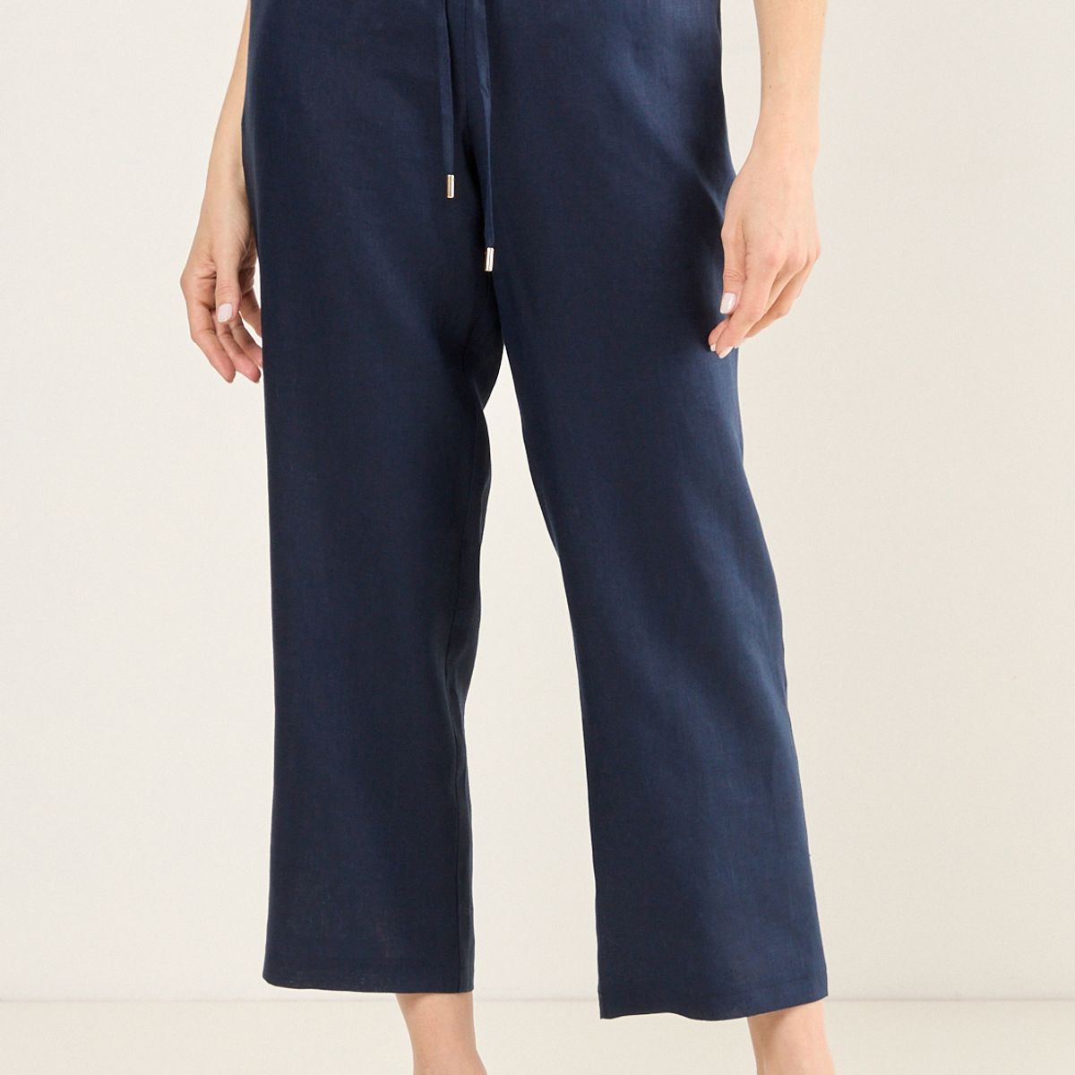 MA GRIFFE - Pantalon De Lino Recto Mujer Azul Magriffe